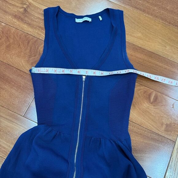 Sandro Paris Savage Blue Sleeveless Knit Stretch Fit & Flare Zip-Front Dress 1 - Picture 10 of 12